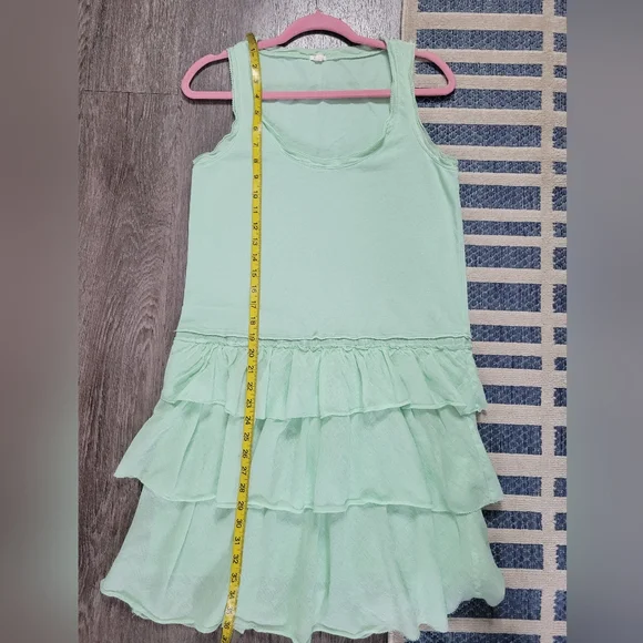 🌸 $10 SALE J. Crew Mint Green Tiered Ruffle Hem Tank Dress Cotton Summer 09 SM - Picture 15 of 15